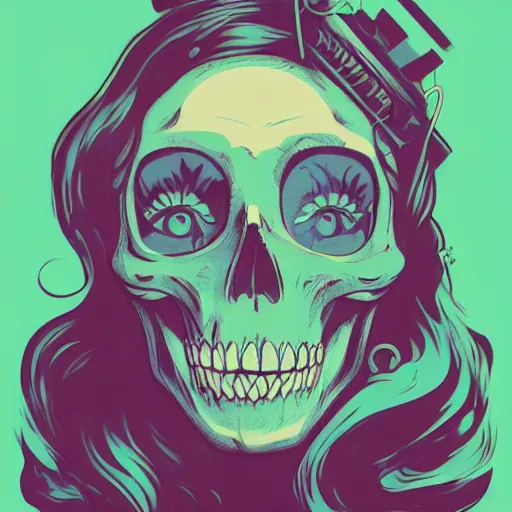 Image similar to portrait skull girl disney by petros afshar, tom whalen, mucha, laurie greasley, war face by greg rutkowski