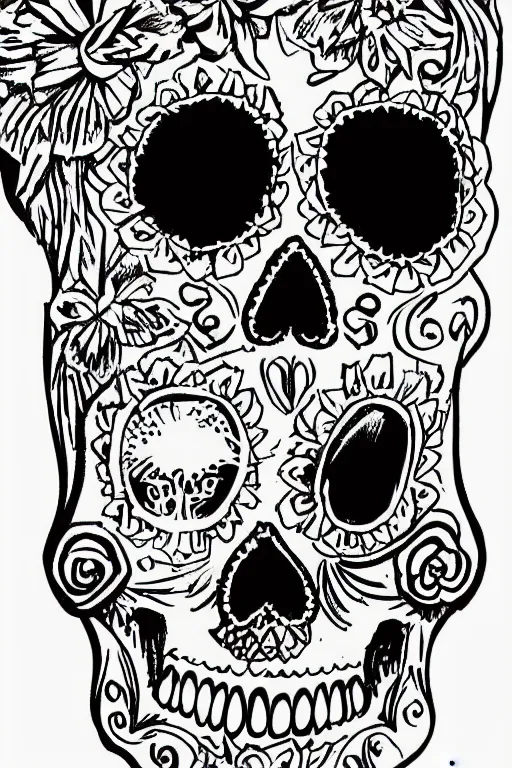Image similar to illustration of a sugar skull day of the dead girl, art by larry carroll