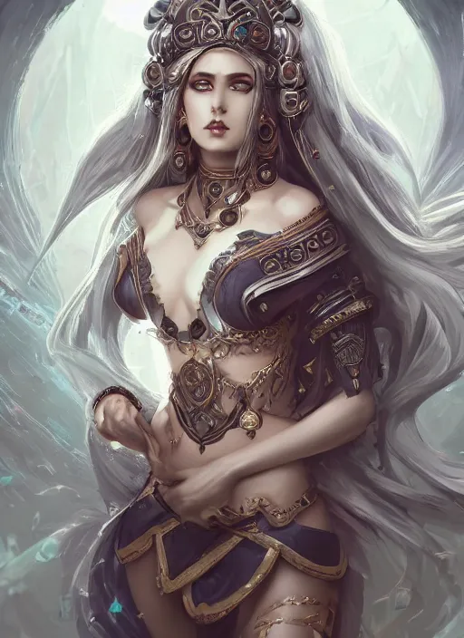 Image similar to a highly detailed illustration of goddess ereshkigal, intricate, elegant, highly detailed, centered, digital painting, artstation, concept art, smooth, sharp focus, league of legends concept art, wlop