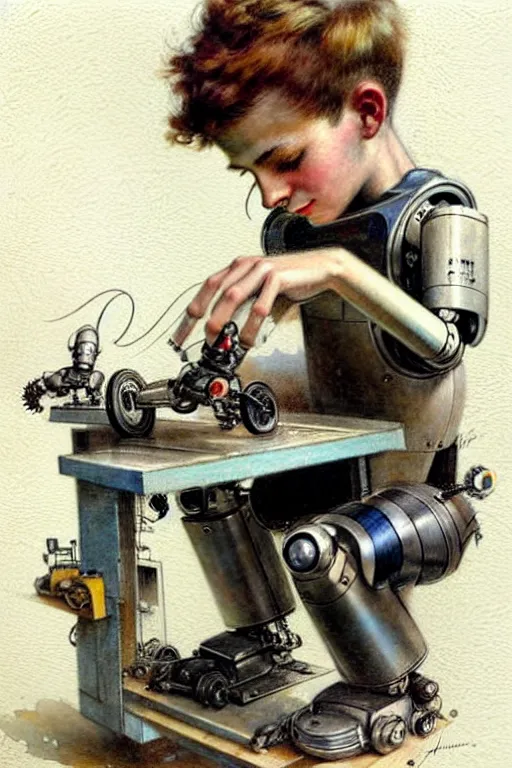 Image similar to ( ( ( ( ( 1 9 5 0 s a boy working on his robot. muted colors. ) ) ) ) ) by jean - baptiste monge!!!!!!!!!!!!!!!!!!!!!!!!!!!