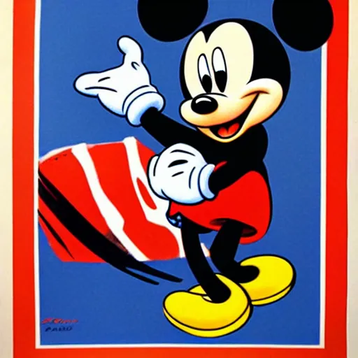 Image similar to mickey mouse art work. ww 2 propaganda poster. hr gigor