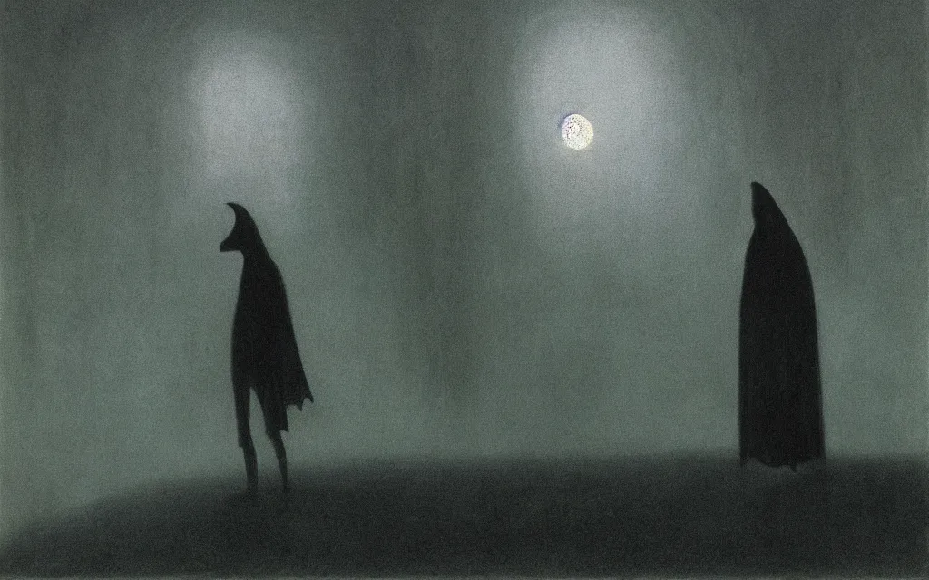 Image similar to high quality high definition colorized movie still from The Cabinet of Doctor Caligari: a lonely ghost walking alone at night in the woods, high quality oil painting by zdzisław beksiński, iridescent color palette