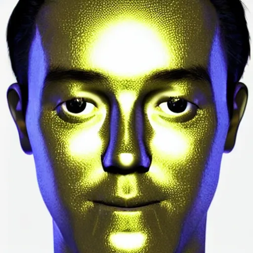 Image similar to a 3d human head made up of shiny holograms