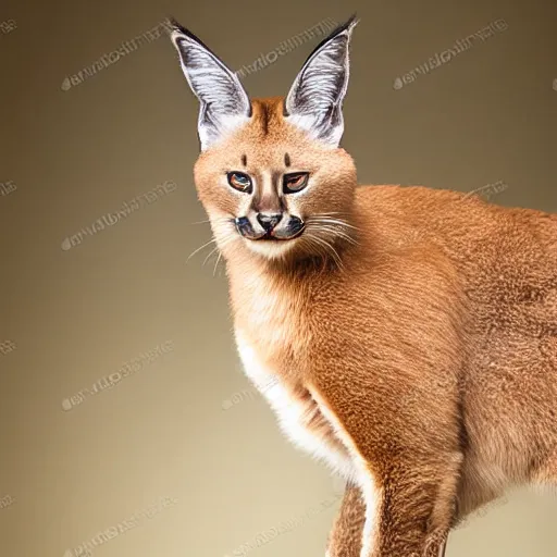 Prompt: full body photo of cute caracal. he is wearing laurel wreath on his ears, studio light