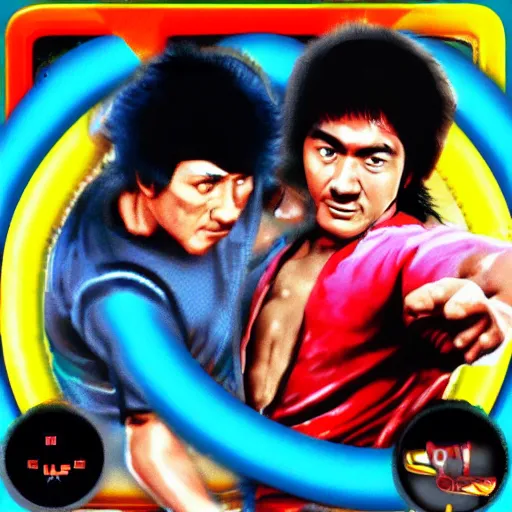 Prompt: jackie chan fights jet lee in 8 0 s game arcade