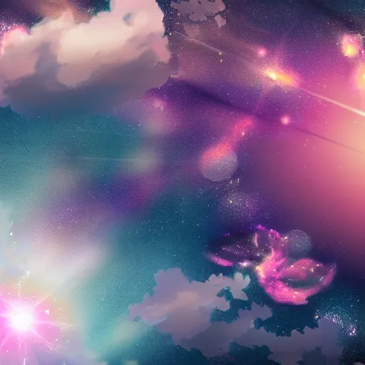 Image similar to anime style hd wallpaper of outer space horizon, glittering stars scattered about, lavender and pink colors