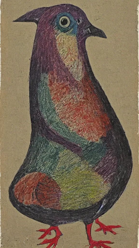 Prompt: outsider art painting of a pigeon, 1 8 5 5