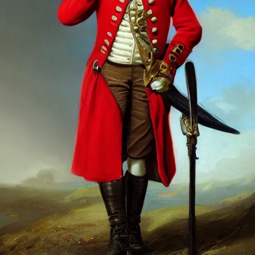 Image similar to A male 18th century British Redcoat Soldier wearing a tricorne hat, artstation, very detailed, award winning trending, historical, masterpiece, realism