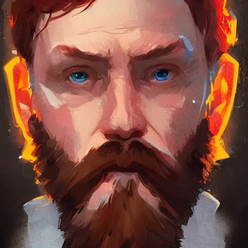 Prompt: portrait of a super friendly man by greg rutkowski, he is about 3 0 years old, english, short red hair, blue eyes, short red beard, highly detailed portrait, digital painting, artstation, concept art, smooth, sharp foccus ilustration, artstation hq