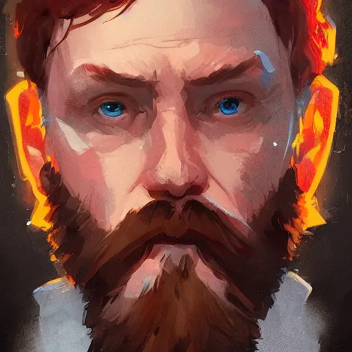 Image similar to portrait of a super friendly man by greg rutkowski, he is about 3 0 years old, english, short red hair, blue eyes, short red beard, highly detailed portrait, digital painting, artstation, concept art, smooth, sharp foccus ilustration, artstation hq