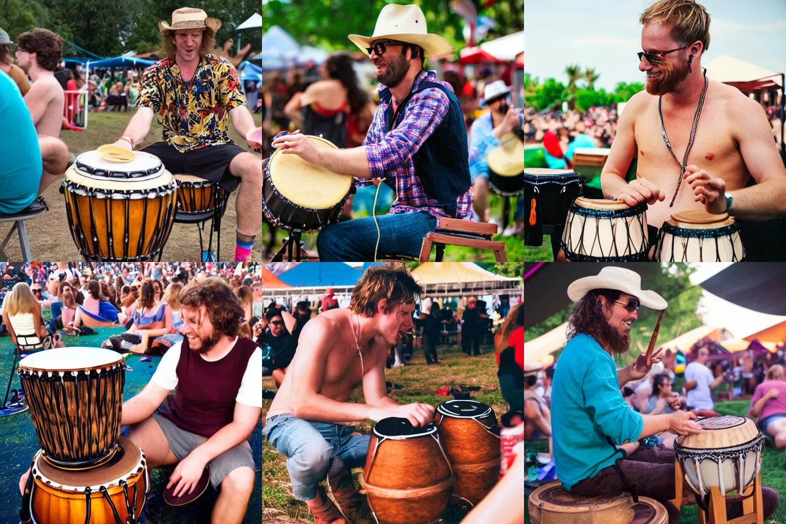 Image similar to annoying guy playing bongos at a music festival