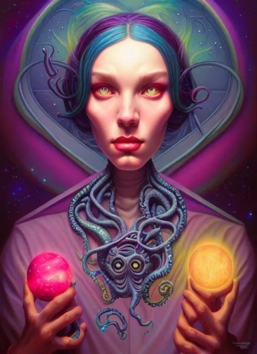 Prompt: cosmic lovecraft random portrait, pixar style, by tristan eaton stanley artgerm and tom bagshaw.