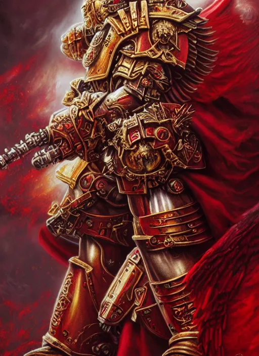 Prompt: sanguinius primarch of the blood angels, golden armor and white wings, extremly detailed digital painting, warhammer 4 0 k, raymond swanland, tomasz alen kopera, vibrant colors, intricate, exquisite lighting, highly detailed, rim light, cinematic lighting, art, octane render, very coherent, cinematic, 8 k, trending on artstation