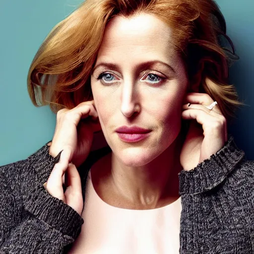 Prompt: a portrait of gillian anderson by aaron ruell and mario testino