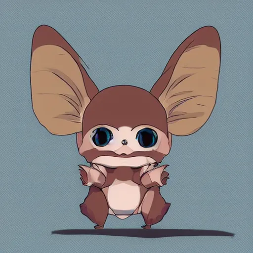 Image similar to Gizmo Mogwai from Gremlins in cute anime, by Ghibli, trendy on artstation