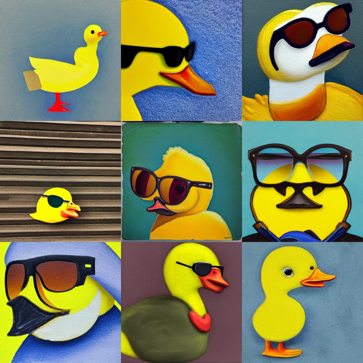 Prompt: a cute yellow duck with sunglasses, portrait