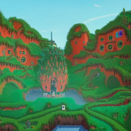 Image similar to a portal to terraria. detailed. rule of thirds. intricate. sharp focus. wide angle. unreal engine 8 k. painting by wes anderson and scott listfield