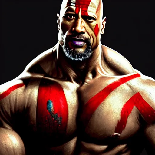 Prompt: portrait painting of dwayne johnson as kratos, ultra realistic, concept art, intricate details, eerie, highly detailed, photorealistic, octane render, 8 k, unreal engine. art by artgerm and greg rutkowski and charlie bowater and magali villeneuve and alphonse mucha