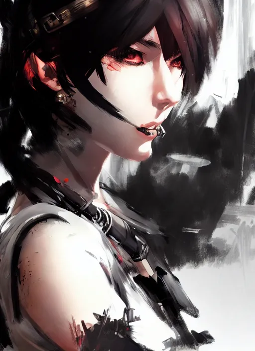 Image similar to Half body portrait of young woman with short hair and pirate attire. In style of Yoji Shinkawa and Hyung-tae Kim, trending on ArtStation, dark fantasy, great composition, concept art, highly detailed, dynamic pose.