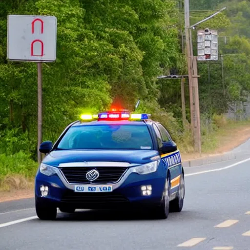 Prompt: police car driving down the road