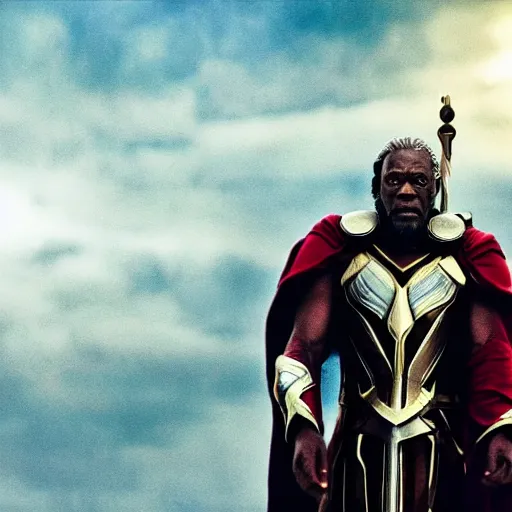 Image similar to film still of Danny Glover playing Heimdall in Thor, 4k