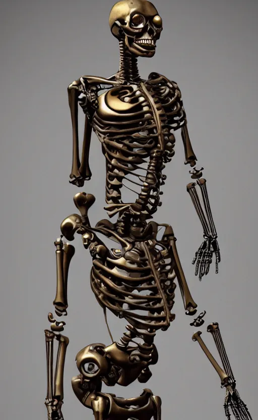 Image similar to Steampunk cyborg skeleton girl, bronze statue, unreal engine, high detailed