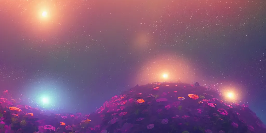 Image similar to tiny 3 6 0 flower planet, trending on artstation, 4 k, 8 k, cgsociety, intricate, luminous god rays