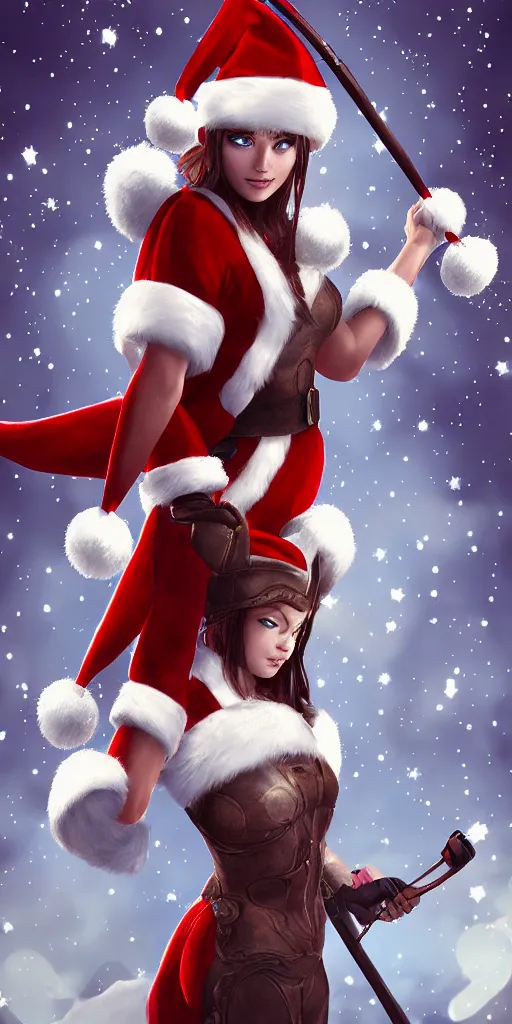 Image similar to artemis with a santa hat, digital art by kazuha fukami, cinematic lighting