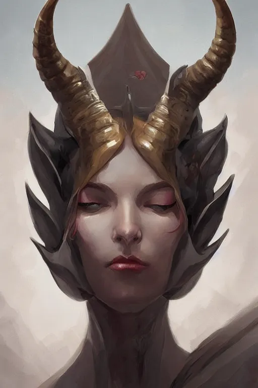 Prompt: a digital painting of a woman with horns on her head, concept art by peter mohrbacher, featured on cgsociety, fantasy art, cosmic horror, artstation hd, dark and mysterious