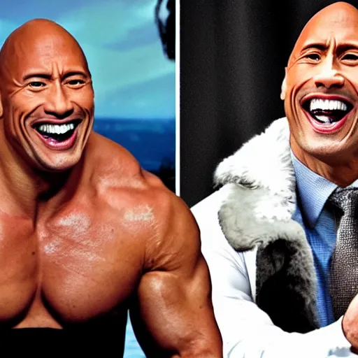 Prompt: Dwayne the rock Johnson laughing