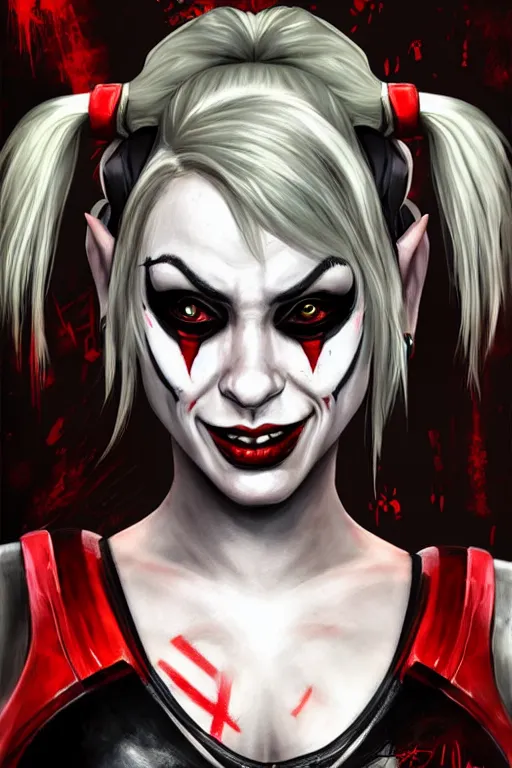 Image similar to an in game portrait of harley quinn from doom eternal, doom eternal art style.