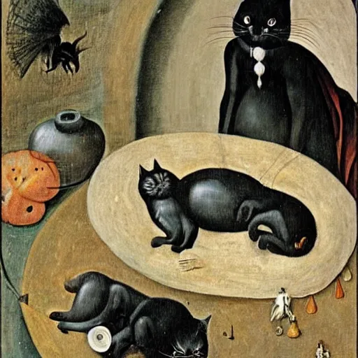 Image similar to black cat in style of hieronymus bosch