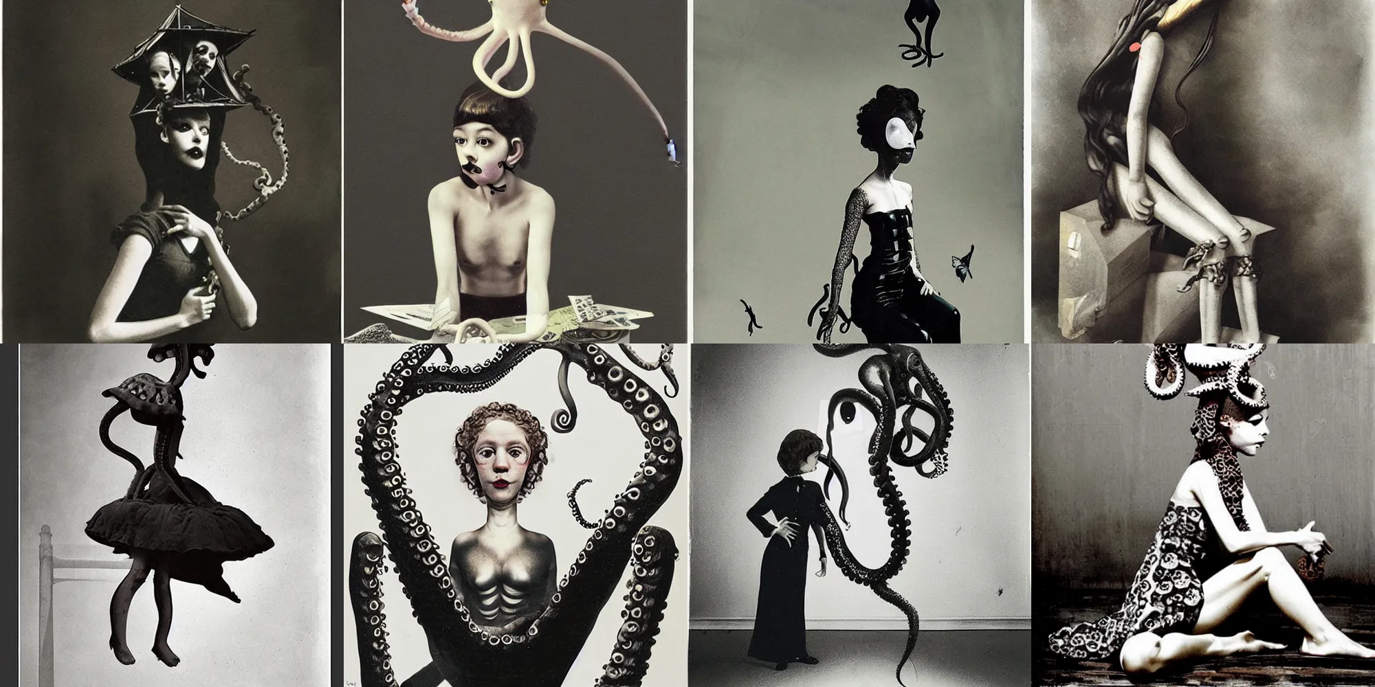 Prompt: a sad humanoid octopus girl by Toshiko Okanoue