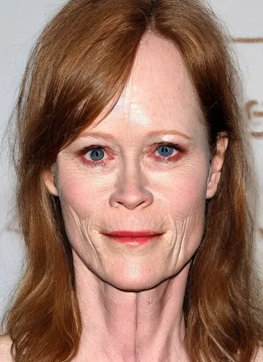 Image similar to a genetic combination of a young sissy spacek and sigourney weaver, late thirties, blond hair, brown eyes, face and shoulders focus