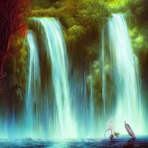 Image similar to a beautiful waterfall, elegant, soulful, liquid, masterpiece, Cinematic, fantasy art,