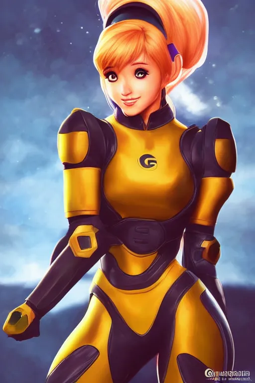 Prompt: Ariana Grande cosplaying as Samus Aran, golden hour, by greg Rutkowksi, by artgerm