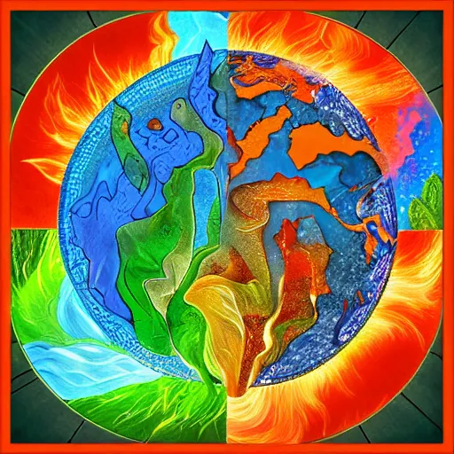 Image similar to the elements of fire, water, earth and air. digital art