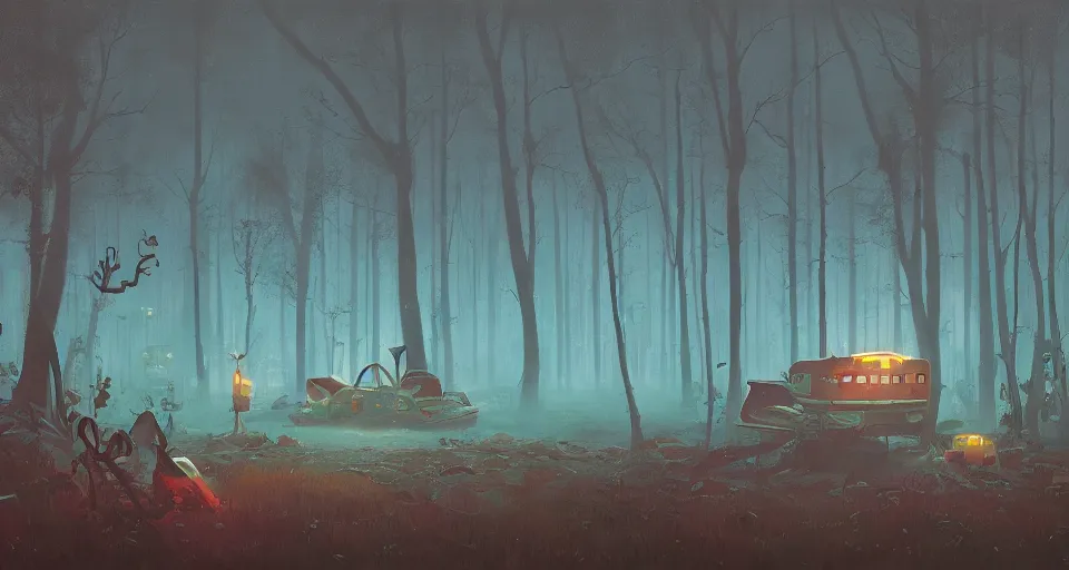 Image similar to Enchanted and magic forest, by simon stalenhag