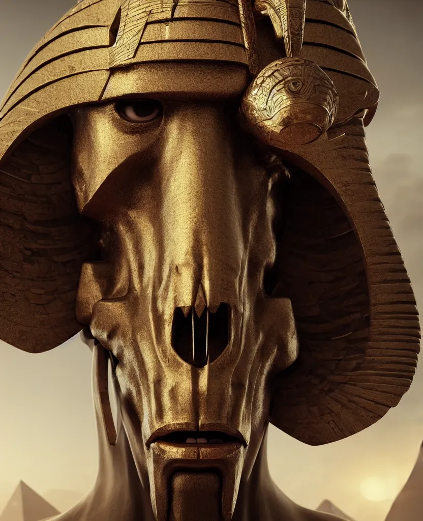 Image similar to Photorealistic epic egyptian god face close-up portrait ram skull. ominous, ancient magic, intricate artwork by Tooth Wu and wlop and beeple. octane render, trending on artstation, greg rutkowski very coherent symmetrical artwork. cinematic, hyper realism, high detail, octane render, 8k