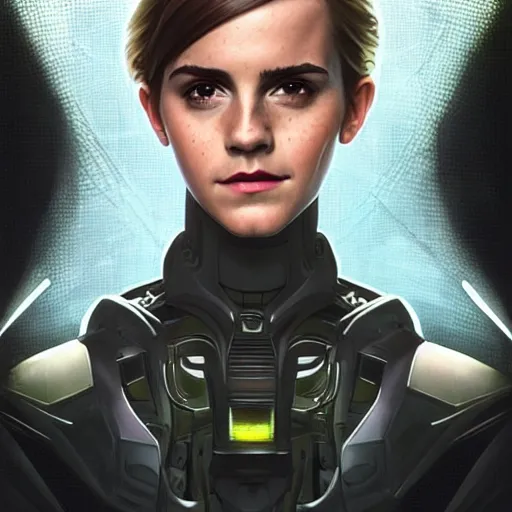 Prompt: portrait of Emma Watson as a Borg Drone, looking at camera, D&D, intricate, elegant, stylish, cute smile, mouth slightly open, fantasy, extremely detailed, digital painting, artstation, concept art, smooth, sharp focus, illustration, stunning lighting, art by artgerm and greg rutkowski and alphonse mucha and simon stalenhag, realistic character concept, high fantasy, light atmosphere, golden ratio, cinematic lighting, hyperdetailed, high resolution, insanely detailed and intricate, artstation, Marc Simonetti, Greg Rutkowski