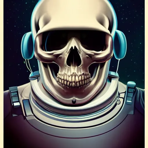 Image similar to skull in astronaut helmet detailed, epic masterpiece of cinematographic hyperrealism, realistic shaded lighting poster by craig mallismo, artgerm, jeremy