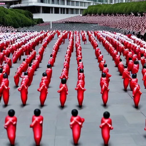 Prompt: the running of the kim jong - un dolls in pamplona