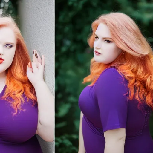 Prompt: brooke ashling, a curvy, radiant, bubbly, 2 5 - year - old canadian plus - size model, long strawberry - blond hair, creamy skin, portrait, 8 5 mm canon f 1. 2 lens