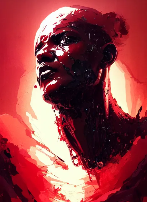 Image similar to painting of a god in black slime, highly detailed, digital painting, concept art, smooth, sharp focus, illustration, illustration by greg rutkowski, yoji shinkawa, 4 k, digital art, concept art, red color, trending on artstation, 8 k