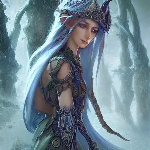 Image similar to world of warcraft elven druid, fantasy, intricate, elegant, highly detailed, digital painting, artstation, concept art, smooth, sharp focus, illustration, art by artgerm and greg rutkowski