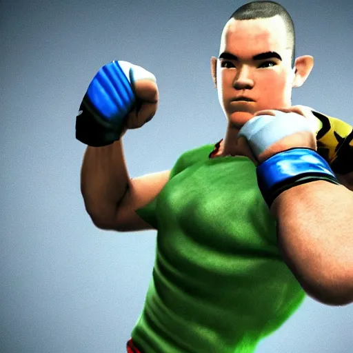 Image similar to character screenshot of ufc fighter colby covington in ocarina of time, n 6 4 graphics, field, sd video, legend of zelda, dialog text