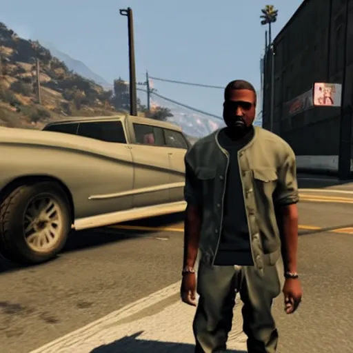 kanye west in gta v, he is standing on a podest | Stable Diffusion ...