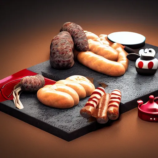 Image similar to harry potter and gifts of sausage, octane render