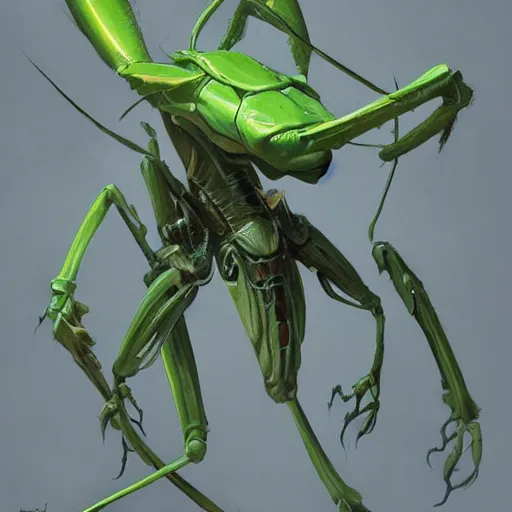 Prompt: green mantis religiosa ; 4 legs and 2 human arms ; d & d ; fantasy drawing ; illustration ; artstation ; cgsociety ; art by greg rutkowski