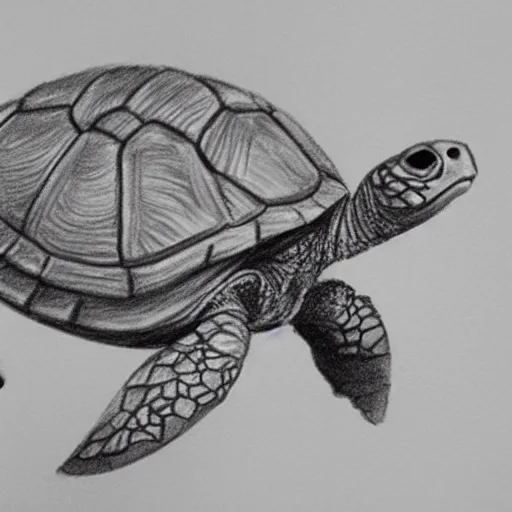 Image similar to a pencil sketch of a turtle, highly detailed, accurate